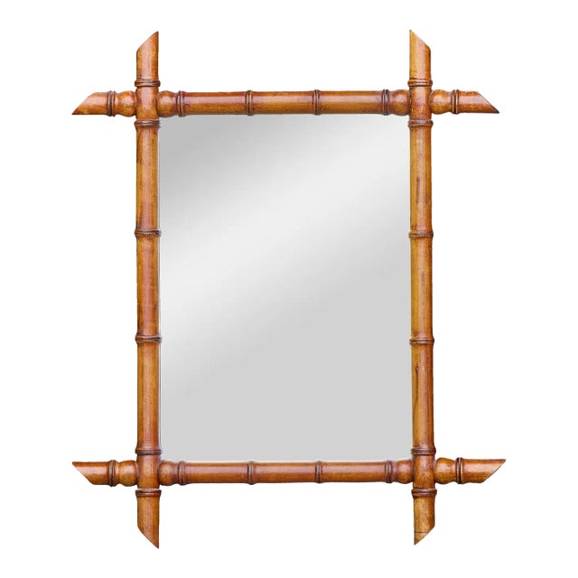 French Faux Bamboo Wall Mirror with Turned Wood Frame, circa 1900 For Sale