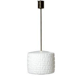 Geometric Opaline and Brass Pendant Light from Osvetlovaci Sklo V.M., Former Czechoslovakia, 1960s For Sale