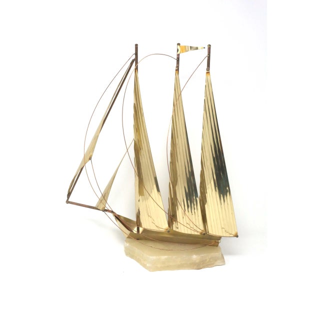 Vintage 15" Tall Brass Clipper Ship on Marble Base Sailboat Office or Desk Decor For Sale - Image 9 of 13