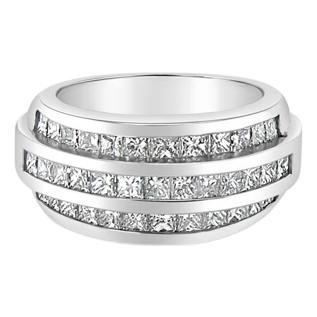 Three Row Princess Cut Diamond Statement Ring 2.22cttw 14k White Gold, Size 4 For Sale