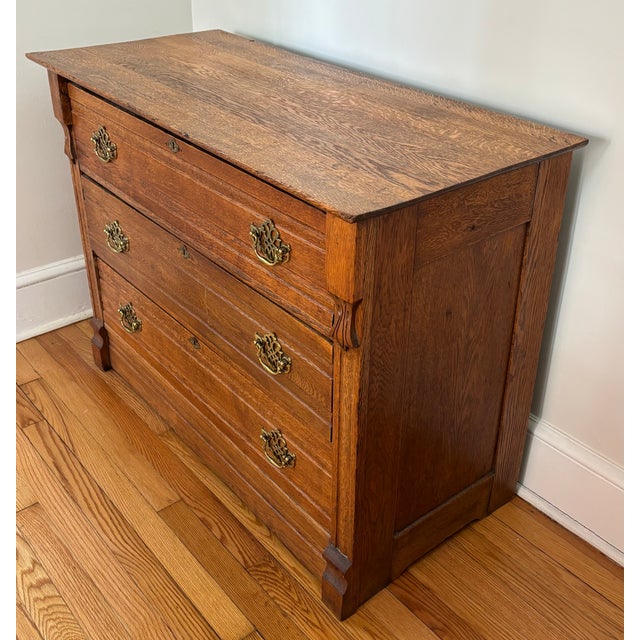 Victorian Antique Victorian Eastlake Oak Chest of Drawers For Sale - Image 3 of 17