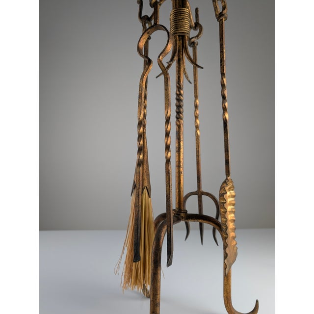 1960s Sculptural Fireplace Tools in Gilded Wrought Iron, 1960s, Set of 5 For Sale - Image 5 of 10