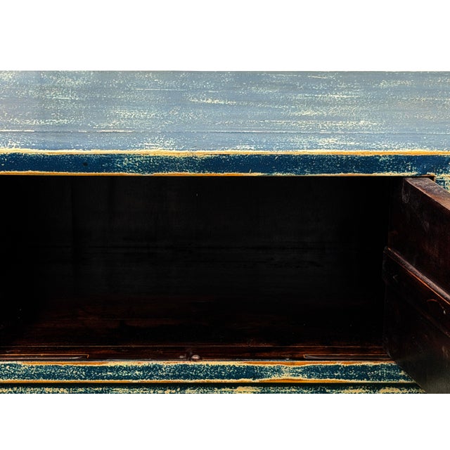 53" Distressed Dark Ink-Blue Drawers Narrow Console Credenza Table For Sale - Image 14 of 14