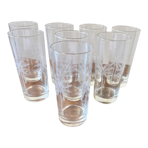 Late 20th Centurty Highball Tumblers With Etched Palm Tree Design - Set of 8