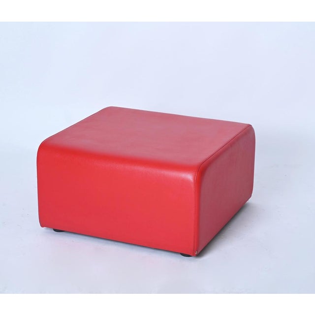 Mid-Century Modular Armchairs and Pouf in Red Leatherette, Italy, 1980s, Set of 3 For Sale - Image 16 of 17