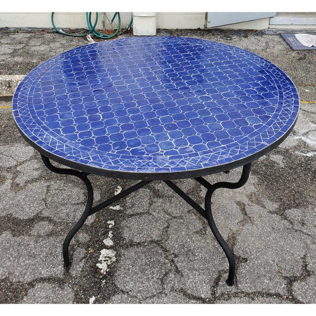 Moroccan 48 Ink Blue Round Mosaic Coffee Table Chairish