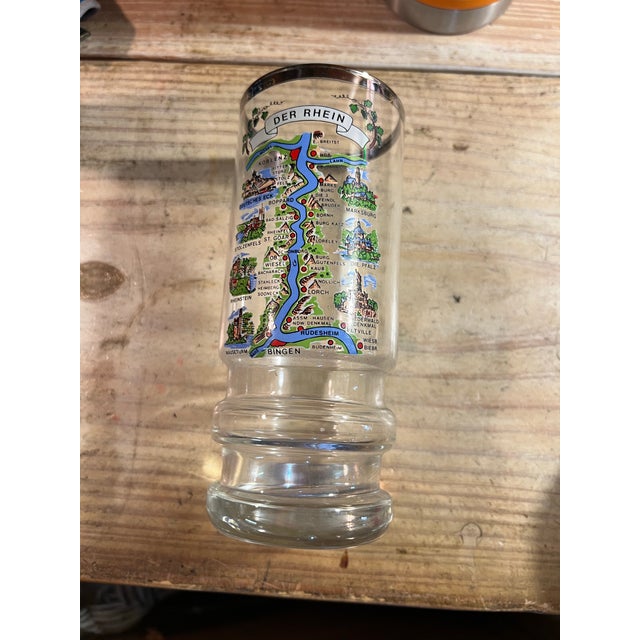 Vintage Beer Tumbler Glass With Map of Rhine River in Germany For Sale In West Palm - Image 6 of 6