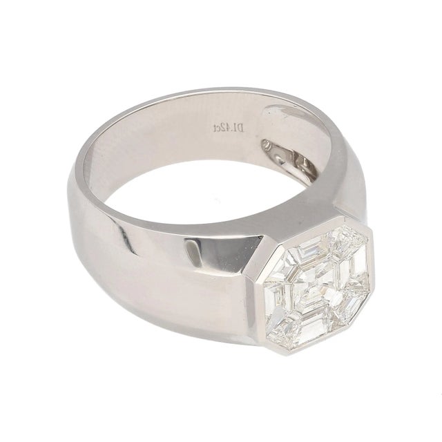 1.42 Carat Mixed Asscher Cut Illusion Set Mens Natural Diamond Cluster Ring, Size 10 For Sale - Image 9 of 9