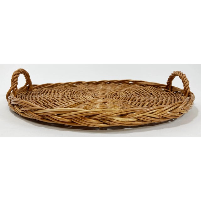 Boho Chic Round Wicker Handled Tray For Sale - Image 3 of 7