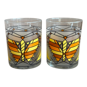 Museum of Modern Art Frank Lloyd Wright Butterfly Stained Glass Tumblers Pair