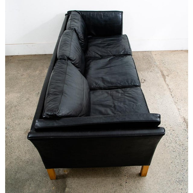Mid-Century Modern Mid 20th Century Danish Modern Sofa Couch 3 Seat Borge Mogensen Leather Black Settee For Sale - Image 3 of 12