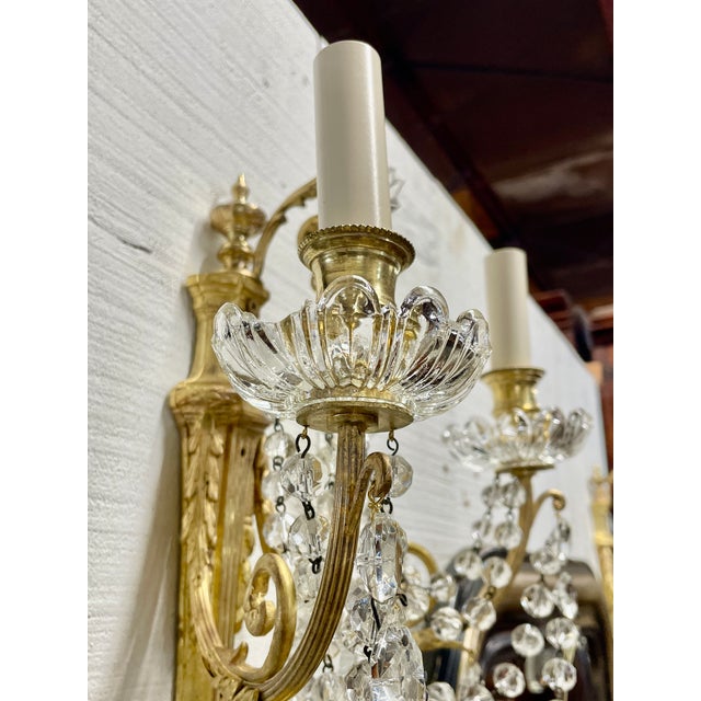Bronze Pair of Louis XVI Style Bronze & Crystal Sconces For Sale - Image 8 of 8