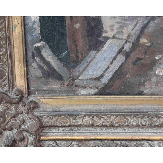 19th Century European Old Town Street Scene with Figure, Oil Painting in Ornate Gilt Frame For Sale In Atlanta - Image 6 of 9