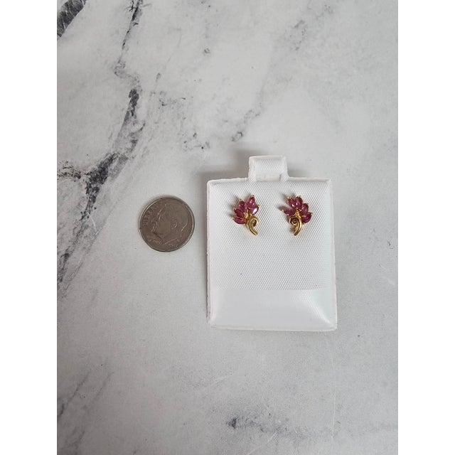 Contemporary Ruby Marquise Leaf Style Studs 14k Yellow Gold, 2 Pieces For Sale - Image 3 of 3