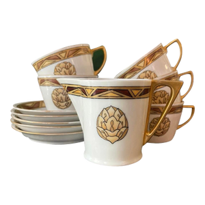 1950s Handpainted Art Deco Limoges Tea Cups - Set of Eleven (11) Pieces