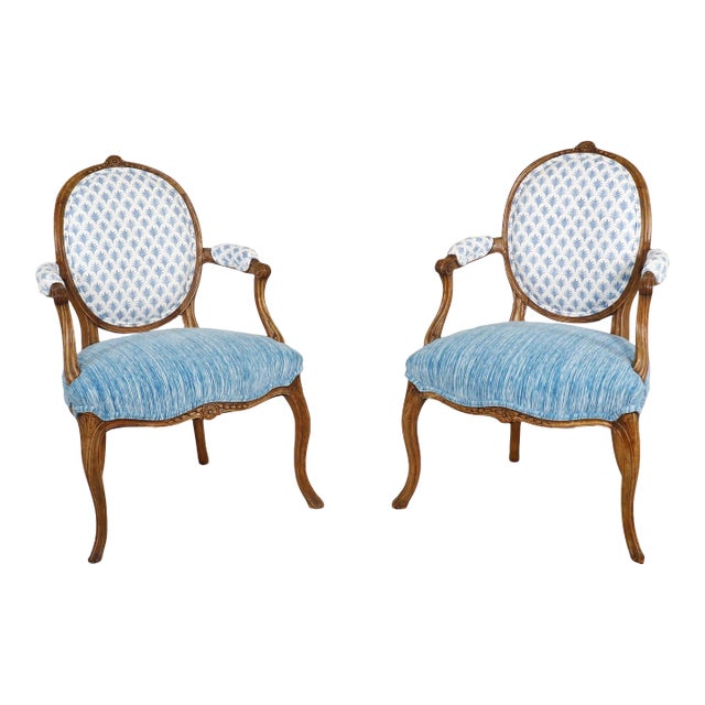 Pair of Mid-19th Century French Régence Style Fauteuils With Modern Fabrics For Sale