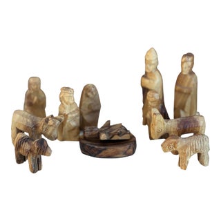 Vintage Hand-Carved Olive Wood Nativity Set – Made in Israel, Holy Land For Sale