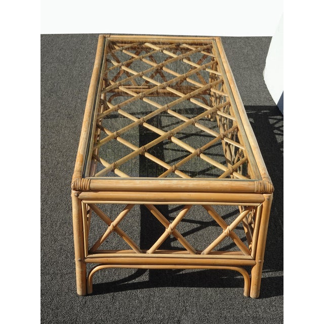 Vintage Coastal Bamboo Coffee Table W Leather Straps ~ Boho Chic For Sale - Image 4 of 12