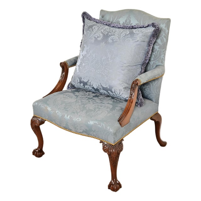 Kittinger Chippendale Carved Mahogany Open Arm Library Chair For Sale