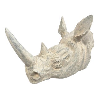 Large Realistic Rhinoceros Head Bust Sculpture on Metal Stand For Sale