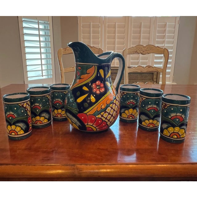 1980s Talavera Pitcher and Tumbler Set For Sale - Image 5 of 12