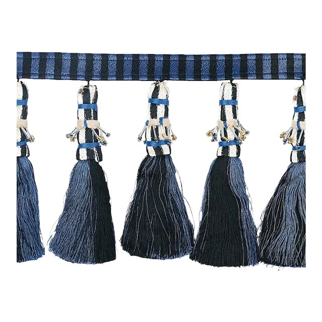 Schumacher Antony Tassel Trim in Blue & Black For Sale