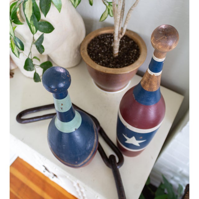 Pair of Early 20th Century Painted Circus Juggling Pins or Indian Clubs For Sale - Image 13 of 15