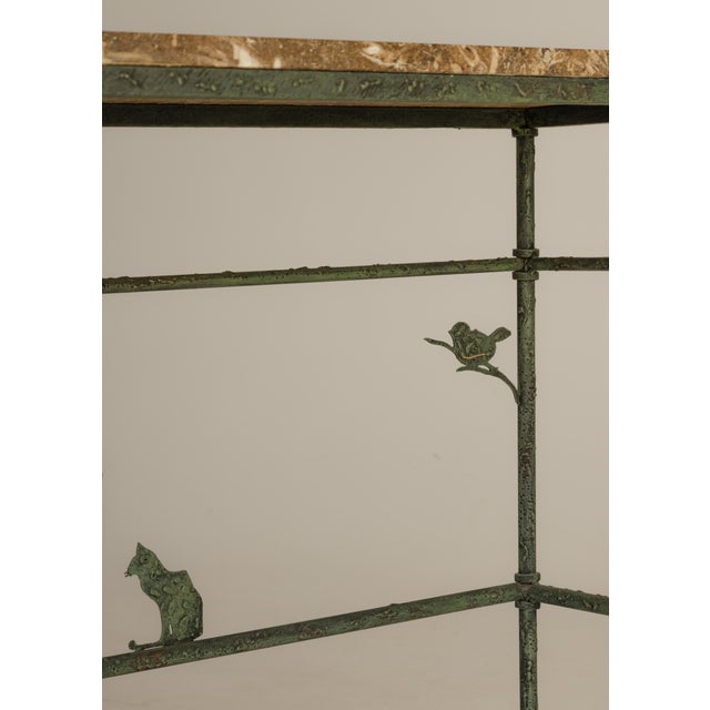 Mid-Century Modern 1980s Giacometti Inspired Wrought Iron Console Table With Fossilized Top For Sale - Image 3 of 4