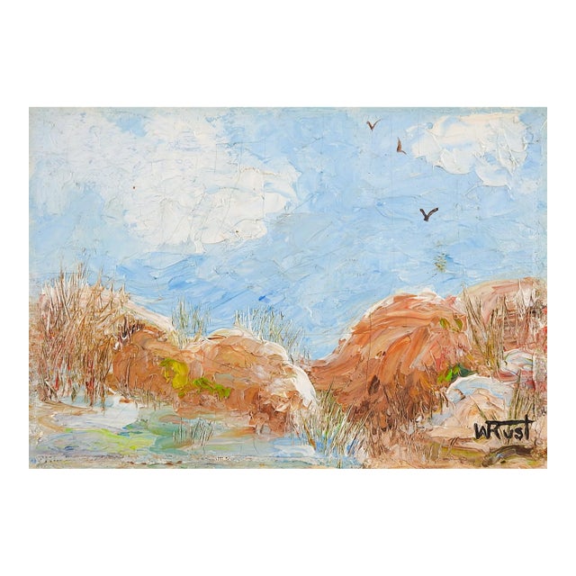 Late 20th Century Small Impressionist Sand Dunes Beach Painting For Sale