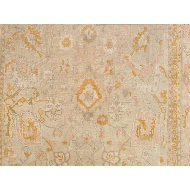 Antique Oushak Carpet, Handmade Turkish Oriental Rug, Beige, Taupe, Soft Shrimp For Sale - Image 9 of 13