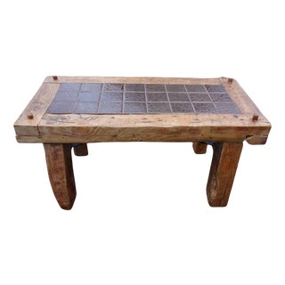 Brutalist Oak, Ceramic and Metal Coffee Table For Sale