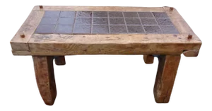 Brutalist Oak, Ceramic and Metal Coffee Table