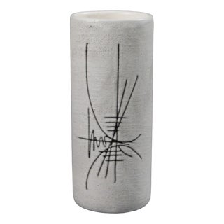 Tubular Ceramic Vase with Abstract Decor by Henri Cimal for Vallauris, 1950s For Sale