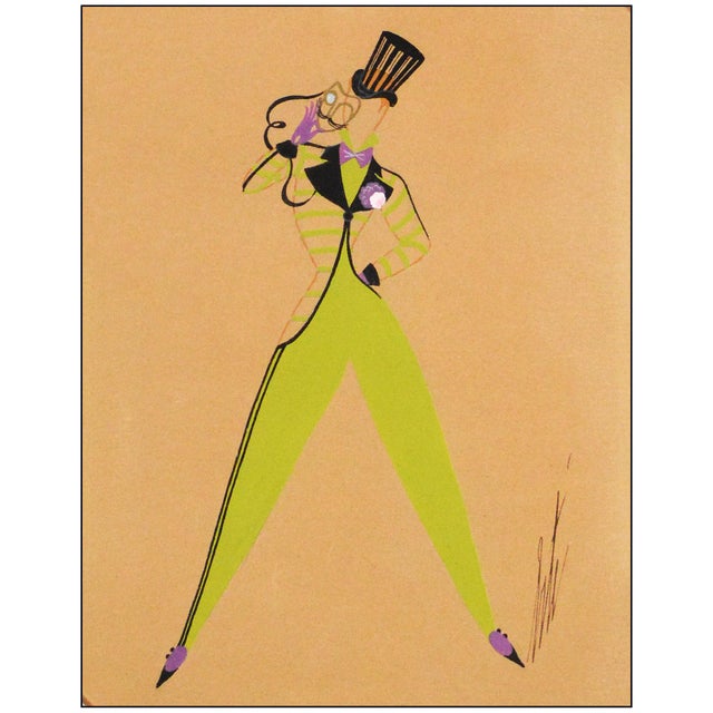 Art Deco Late 20th Century May Urka Gouache Painting Erté For Sale - Image 3 of 8