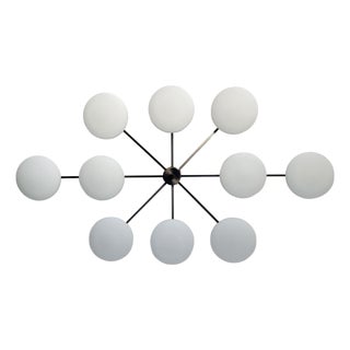 21st Century Dieci Satin Black Nickel Matte White Murano Flush Mount by Fabio LTD For Sale