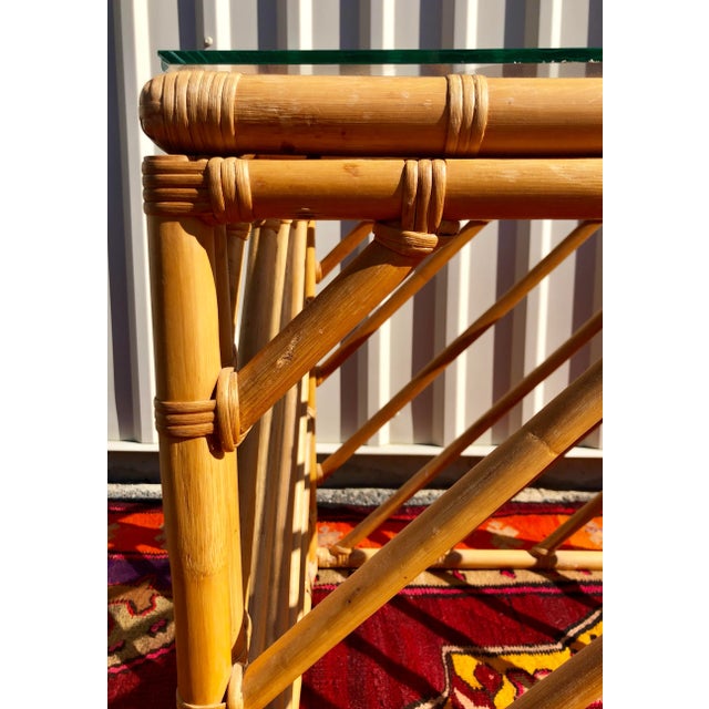 Geometric Chinese Chippendale Bamboo Rattan Cube Table For Sale - Image 9 of 13