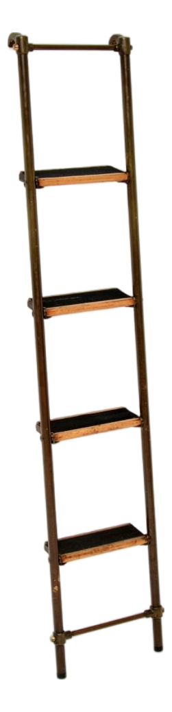 Antique Victorian Brass Library Steps Ladder, 1890s