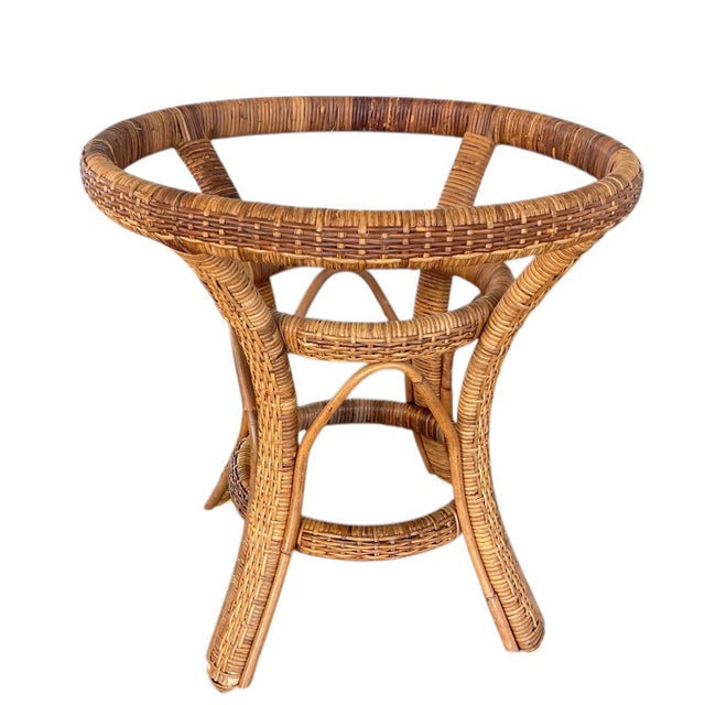 Wood Vintage Wrapped Rattan Dining Table Base For Sale - Image 7 of 16