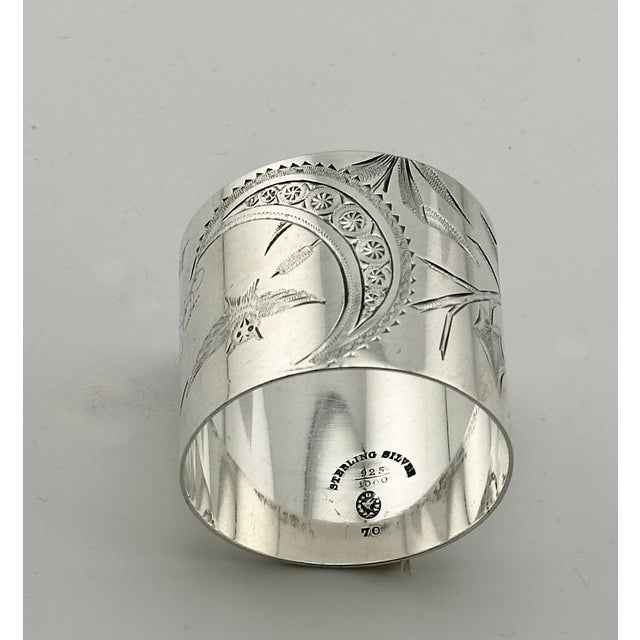 Antique American Hand Engraved Christmas 1882 Sterling Silver Owl & Butterfly Napkin Ring for "Alfred" For Sale - Image 12 of 17