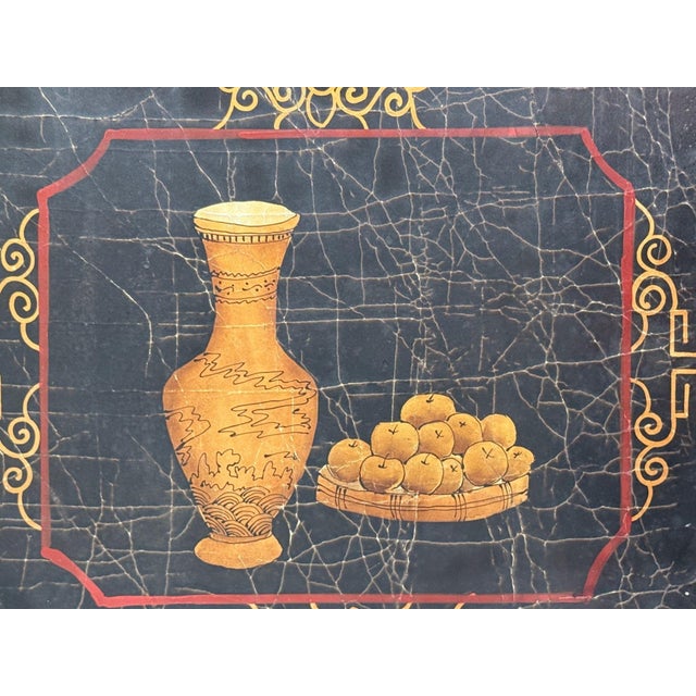 Chinese Export, Jappanned Screen, Crackle Lacquer, Gilt, Brass, China, 1960s For Sale - Image 11 of 18