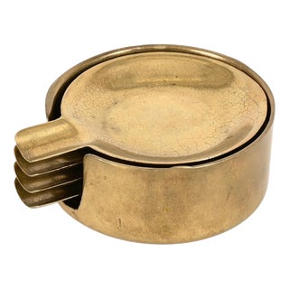 Mid-Century Austrian Stackable Brass Ashtrays in the style of Jacques Adnet, 1950s, Set of 4 For Sale