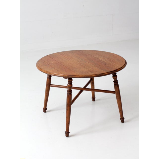 Wood Vintage Round Wood Coffee Table With Turned Legs For Sale - Image 7 of 15
