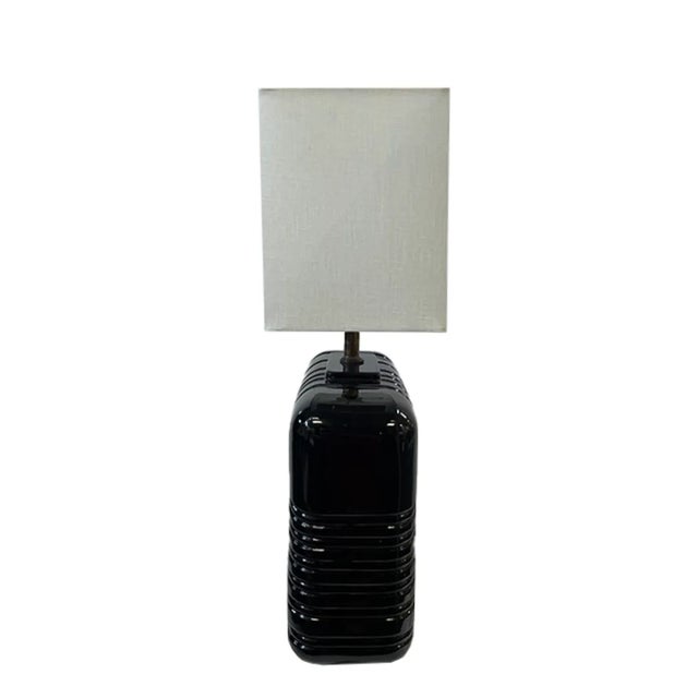 Mid-Century Modern Vintage 1980s Black Ceramic Lamps- a Pair For Sale - Image 3 of 10