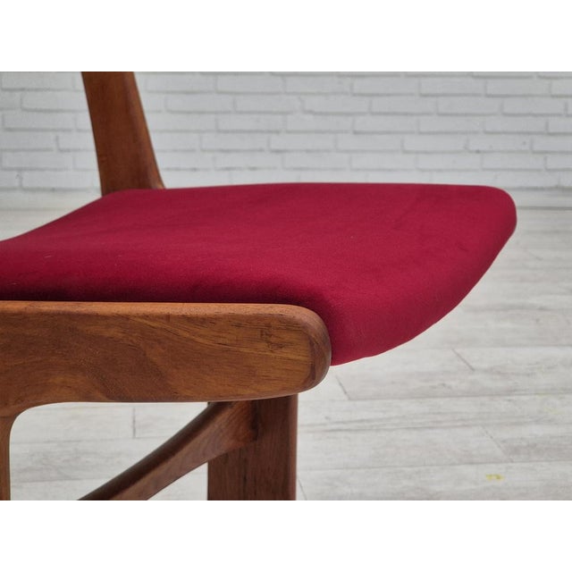 Danish Dining Chairs in Teak & Red Velour, 1960s, Set of 4 For Sale - Image 9 of 18