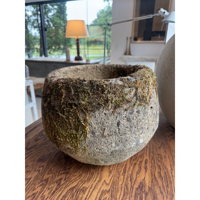 Vintage French stone and concrete planters, often referred to as concrete foundry pots. These stone planters feature...