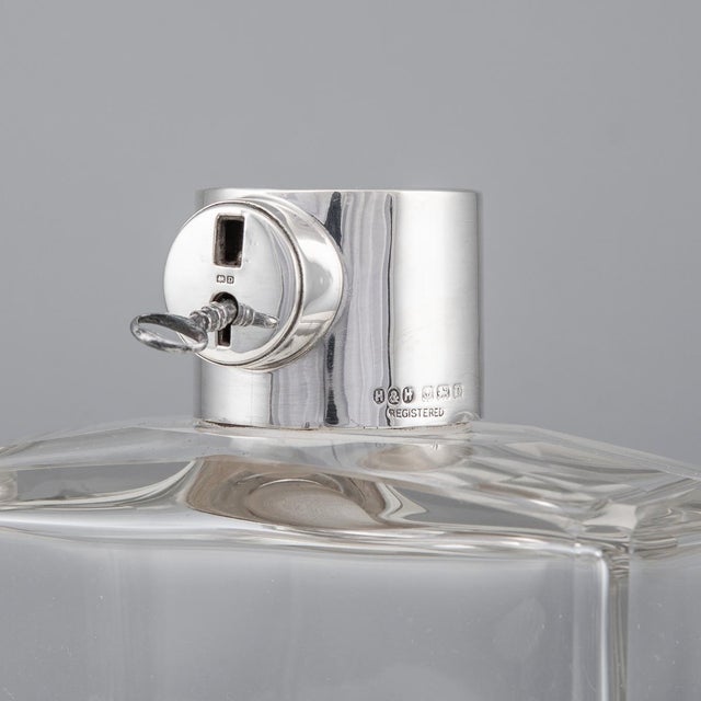 Silver 20th Century English Solid Silver & Glass Spirit Decanter with Lock & Key, 1928 For Sale - Image 8 of 12