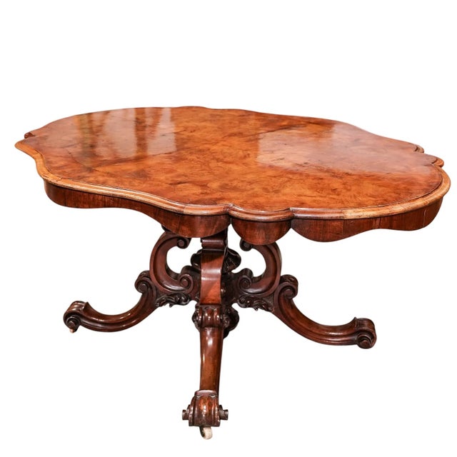 Mid 19th Century Antique English Burr Walnut Breakfast or Center Table For Sale - Image 5 of 5