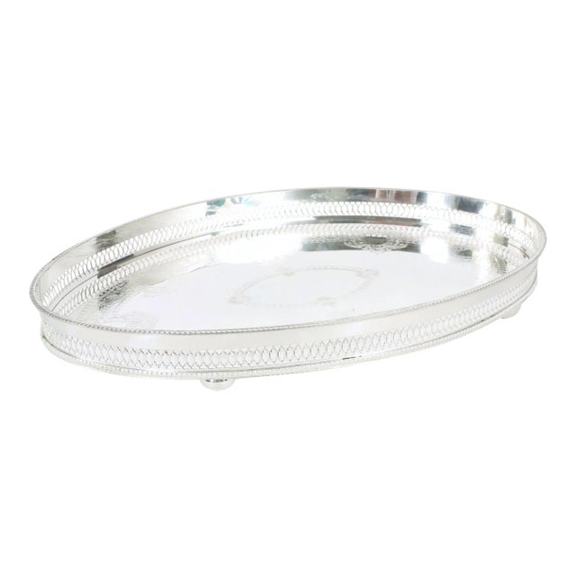 Mid 20th Century English Sheffield Plated Oval Barware Gallery Tray For Sale
