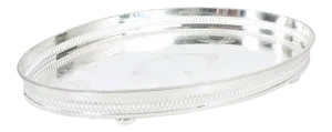 Mid 20th Century English Sheffield Plated Oval Barware Gallery Tray
