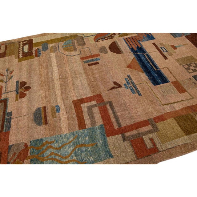 1960s Handmade Vintage Arts & Crafts Brown Wool Rug With Allover Motif For Sale In New York - Image 6 of 7
